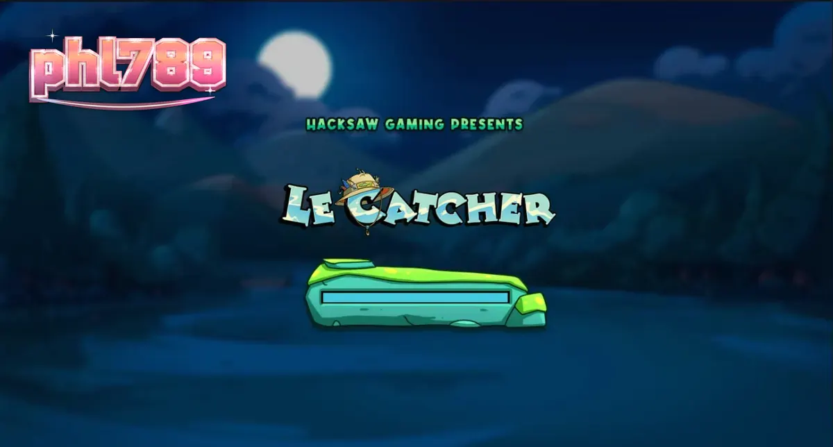 Isang raccoon na mangingisda sa isang gabing may buwan sa Le Catcher slot.